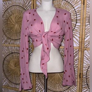 ASOS Strawberry Tie-Front Blouse Bell Sleeves Large